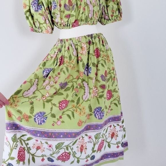 Floral skirt set peasant milk maid top knee length a-line full skirt blouse - Picture 14 of 16